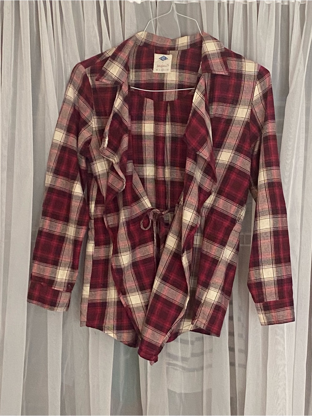 Wild Blue Sadie Robertson M Flannel Red & Cream Plaid Colored Western Cardigan